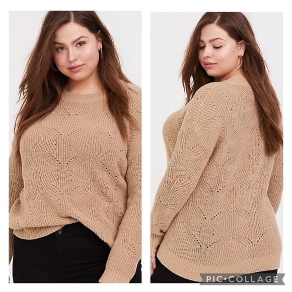 torrid Sweaters - Torrid | Taupe Pointelle Sweater
